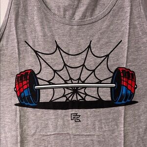 Gray Tank Top with Spider Web and Barbell Design
